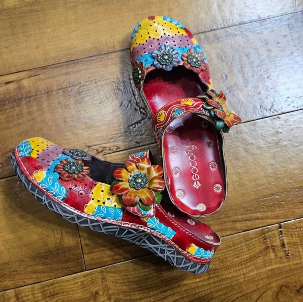 Socofy Red Mary Jane Mule - Picture 2 of 4